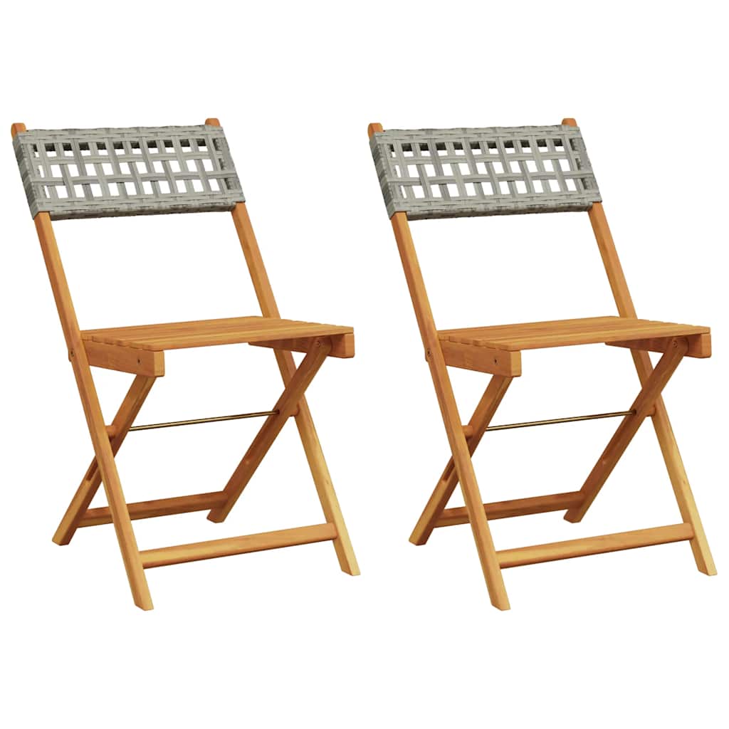 Klappstühle, 2 Stück, grau, Massivholz Akazie und Polyrattan