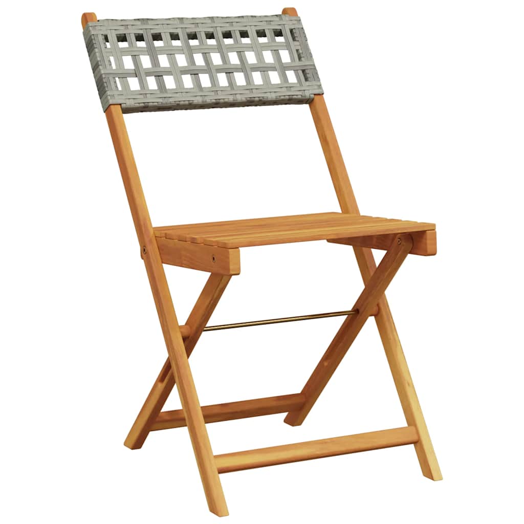 Klappstühle, 2 Stück, grau, Massivholz Akazie und Polyrattan