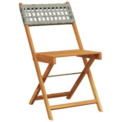 Klappstühle, 2 Stück, grau, Massivholz Akazie und Polyrattan