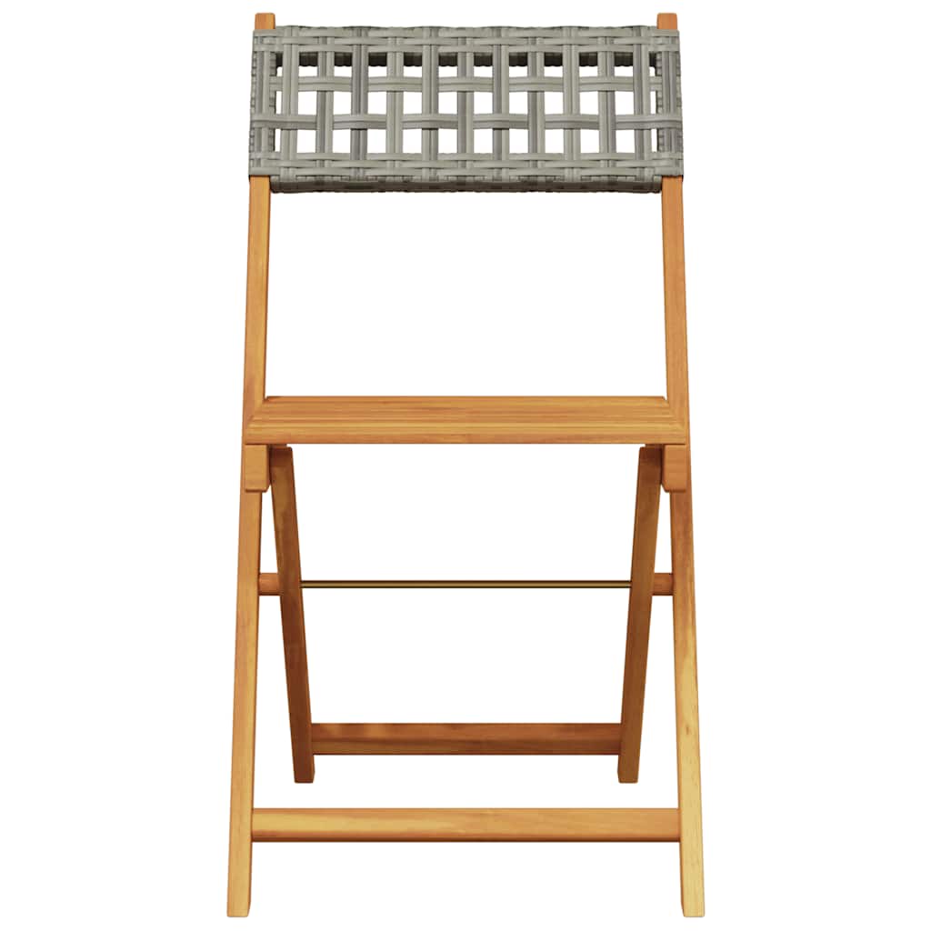 Klappstühle, 2 Stück, grau, Massivholz Akazie und Polyrattan