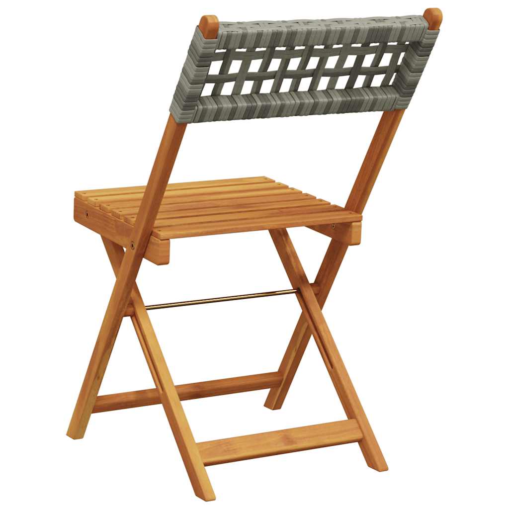 Klappstühle, 2 Stück, grau, Massivholz Akazie und Polyrattan