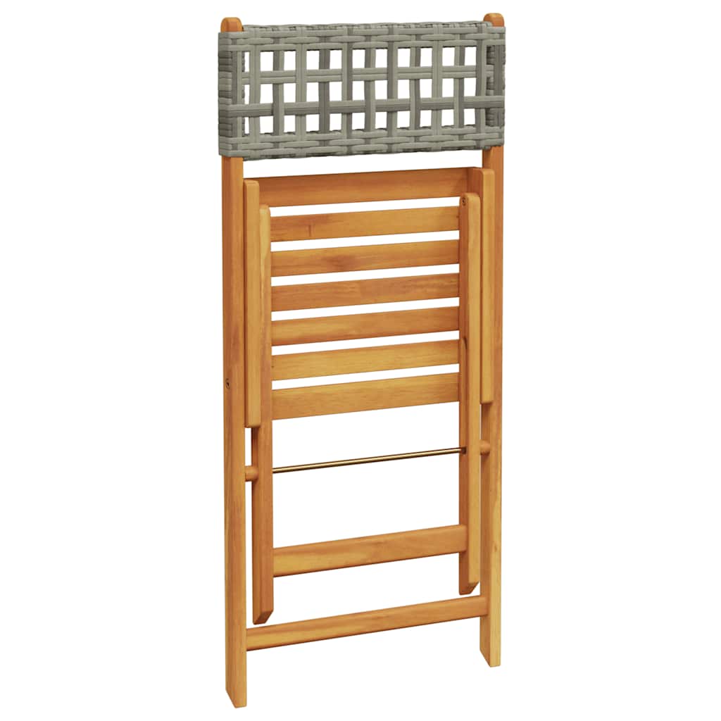 Klappstühle, 2 Stück, grau, Massivholz Akazie und Polyrattan