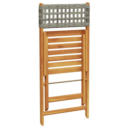 Klappstühle, 2 Stück, grau, Massivholz Akazie und Polyrattan