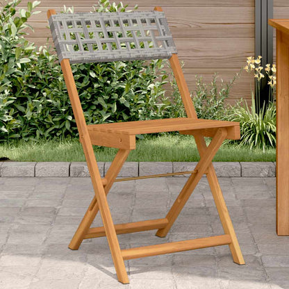 Klappstühle, 2 Stück, grau, Massivholz Akazie und Polyrattan