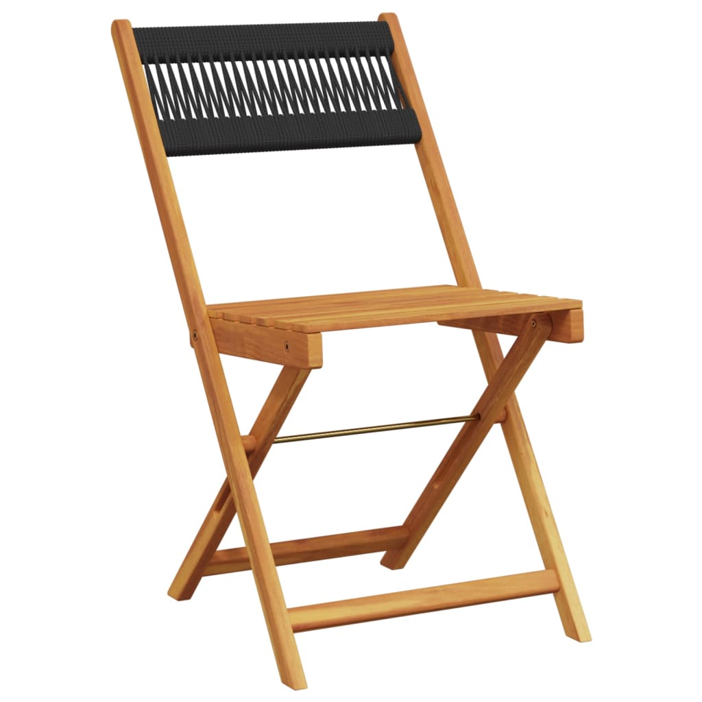 Klappstühle, 2 Stück, schwarz, massives Akazienholz und Seil