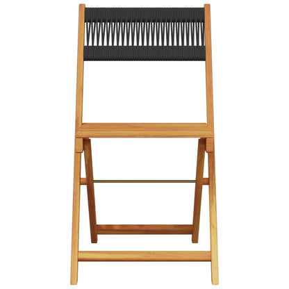 Klappstühle, 2 Stück, schwarz, massives Akazienholz und Seil