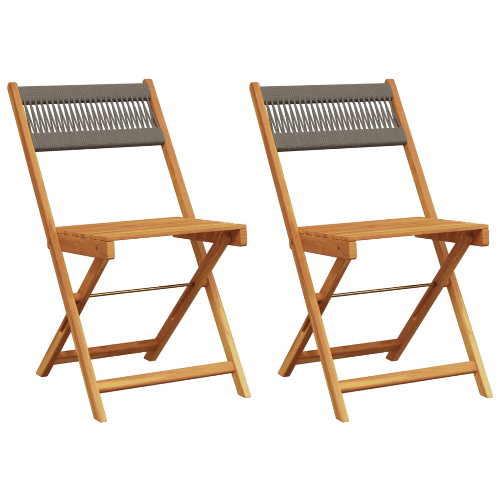 Klappstühle, 2 Stück, graues Massivholz Akazie und Seil