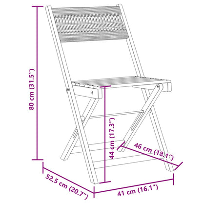 Klappstühle, 2 Stück, graues Massivholz Akazie und Seil