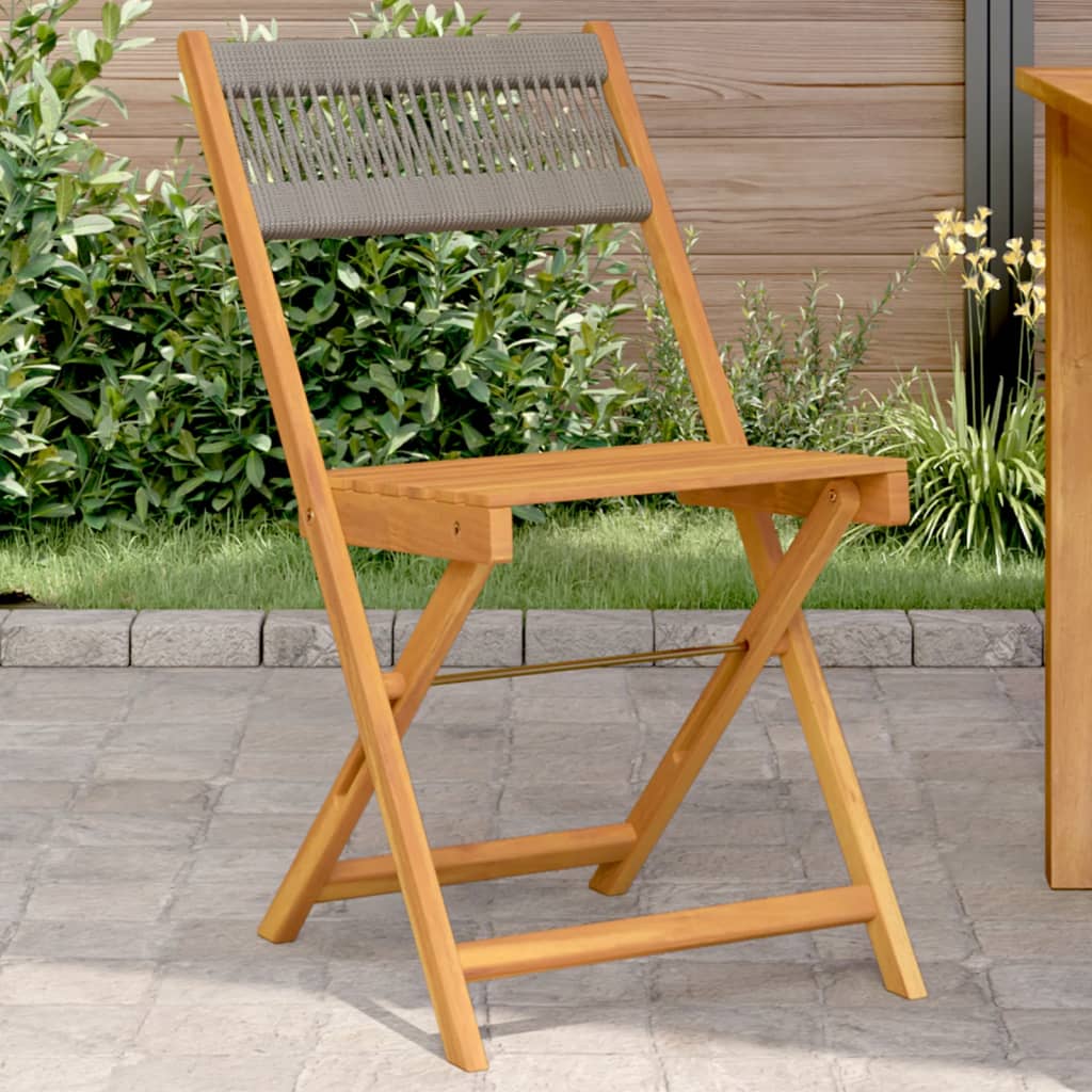 Klappstühle, 2 Stück, graues Massivholz Akazie und Seil
