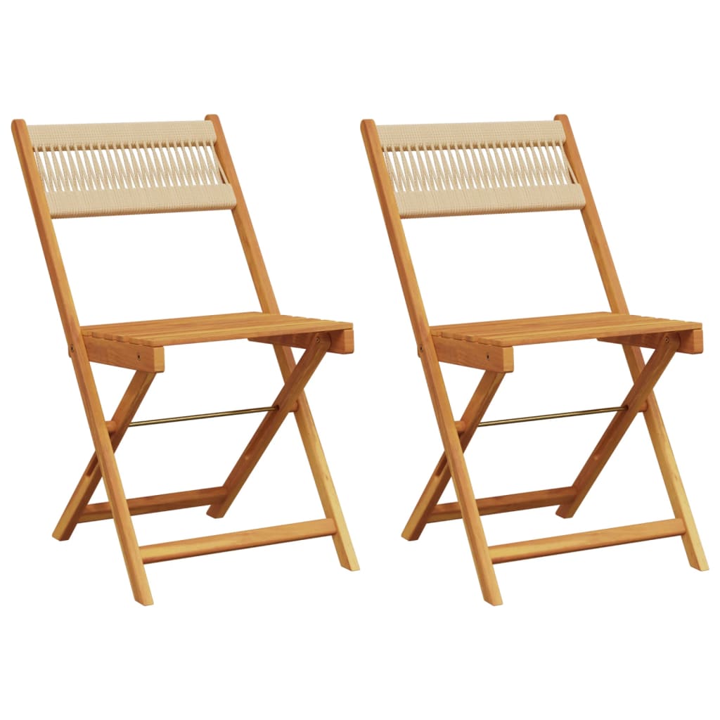 Klappstühle, 2 Stück, beige, massives Akazienholz und Seil