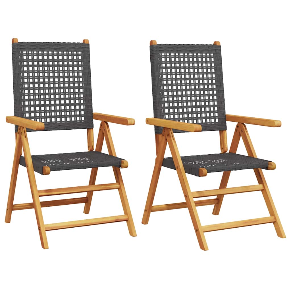 Klappstühle, 2 Stück, schwarz, Massivholz Akazie und Polyrattan