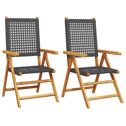 Klappstühle, 2 Stück, schwarz, Massivholz Akazie und Polyrattan