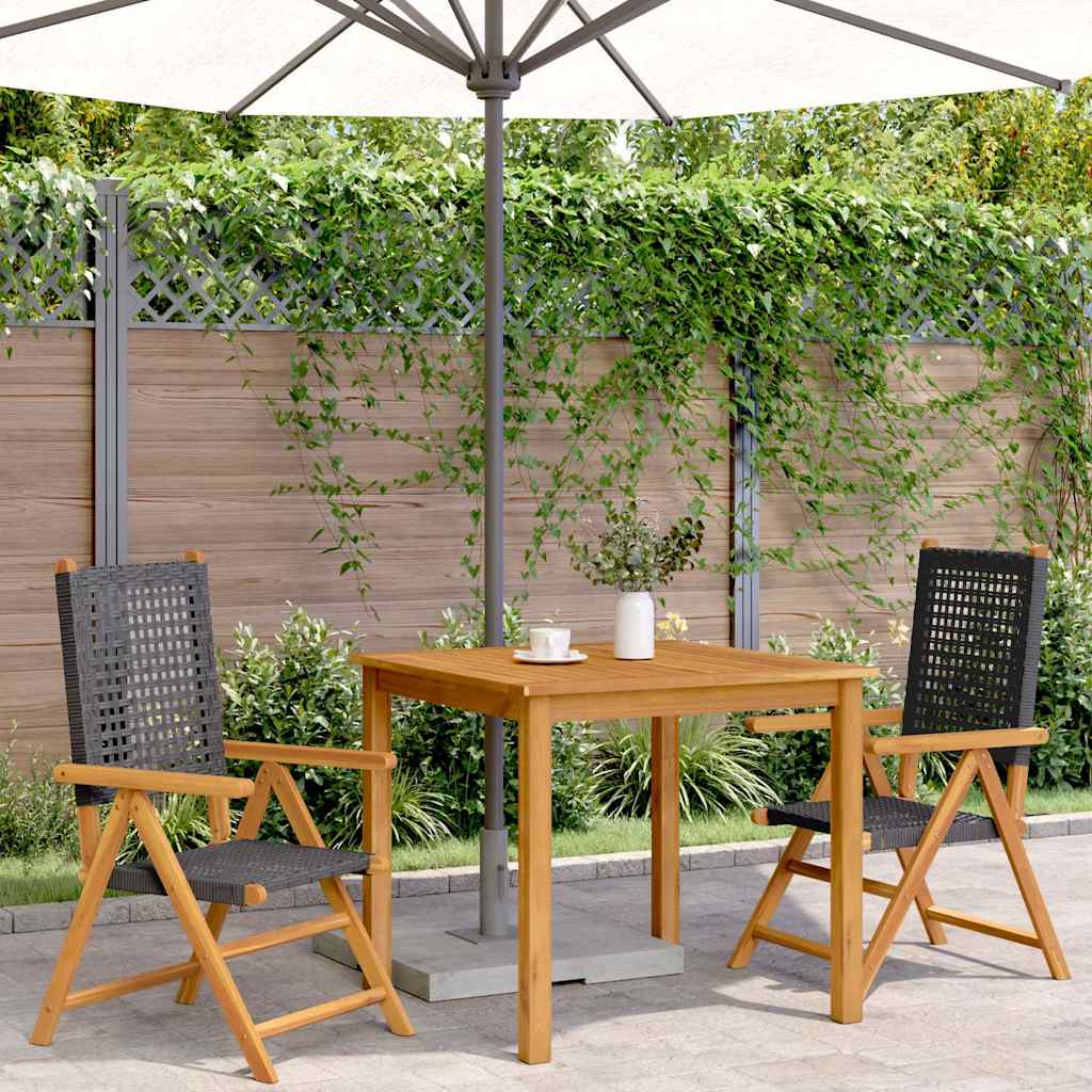 Klappstühle, 2 Stück, schwarz, Massivholz Akazie und Polyrattan