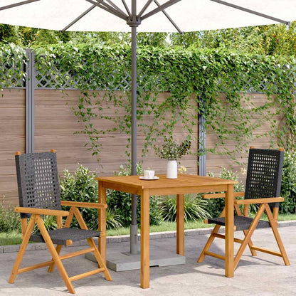 Klappstühle, 2 Stück, schwarz, Massivholz Akazie und Polyrattan