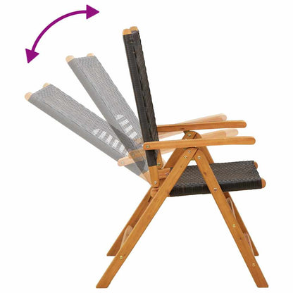 Klappstühle, 2 Stück, schwarz, Massivholz Akazie und Polyrattan