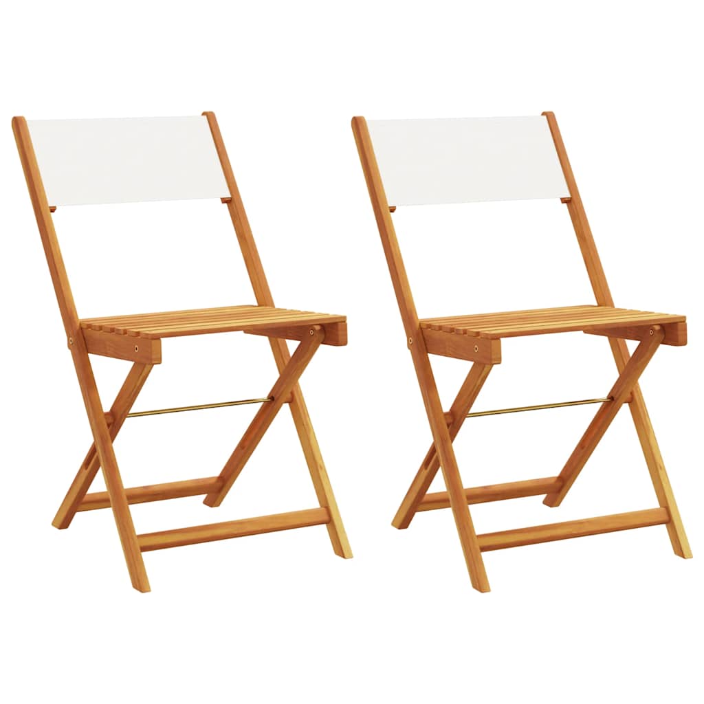 Klappstühle, 2 Stück, cremeweiß, massives Akazienholz und Stoffbezug