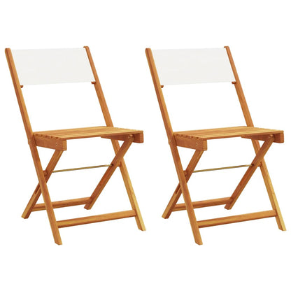 Klappstühle, 2 Stück, cremeweiß, massives Akazienholz und Stoffbezug