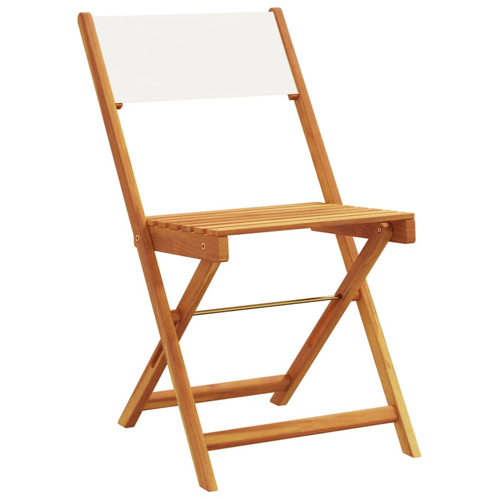 Klappstühle, 2 Stück, cremeweiß, massives Akazienholz und Stoffbezug