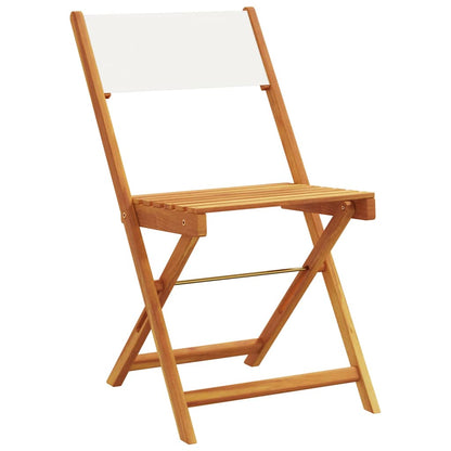 Klappstühle, 2 Stück, cremeweiß, massives Akazienholz und Stoffbezug