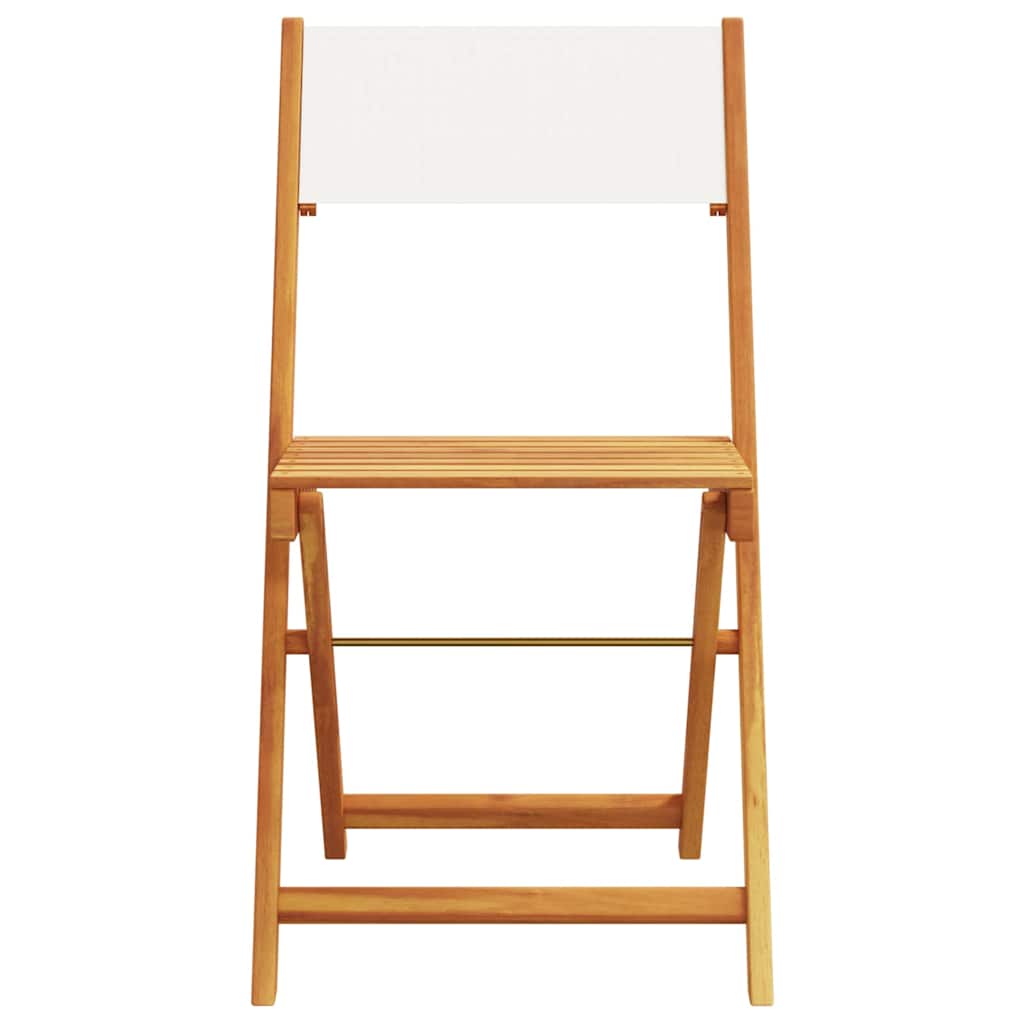 Klappstühle, 2 Stück, cremeweiß, massives Akazienholz und Stoffbezug