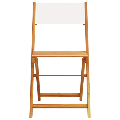 Klappstühle, 2 Stück, cremeweiß, massives Akazienholz und Stoffbezug
