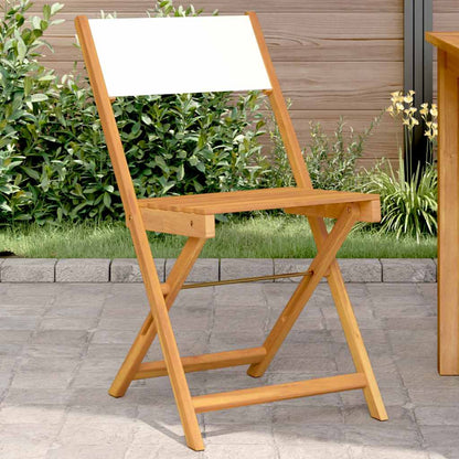 Klappstühle, 2 Stück, cremeweiß, massives Akazienholz und Stoffbezug