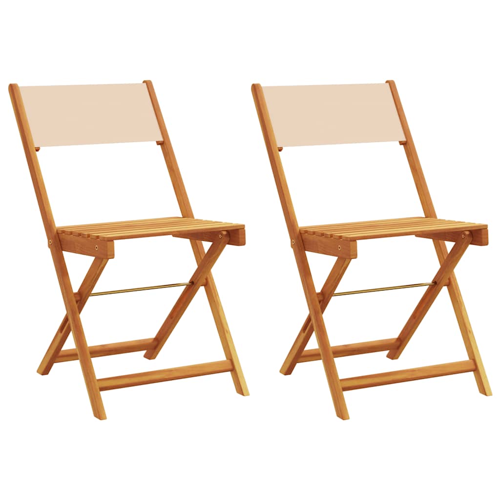 Klappstühle, 2 Stück, beige, Massivholz Akazie und Stoff