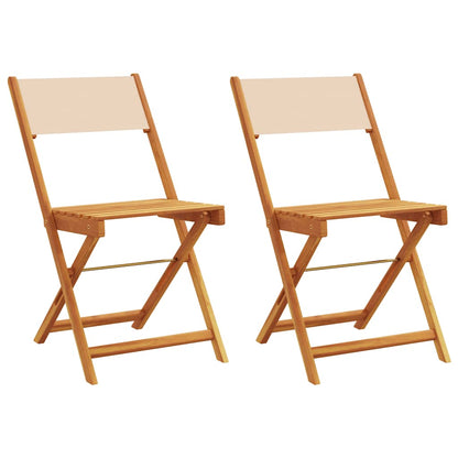 Klappstühle, 2 Stück, beige, Massivholz Akazie und Stoff