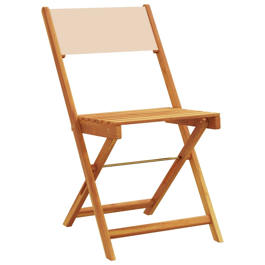Klappstühle, 2 Stück, beige, Massivholz Akazie und Stoff
