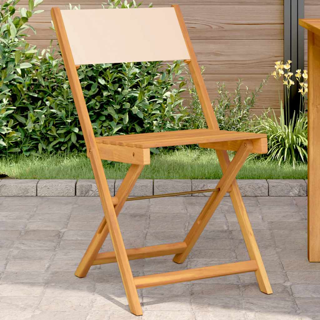 Klappstühle, 2 Stück, beige, Massivholz Akazie und Stoff