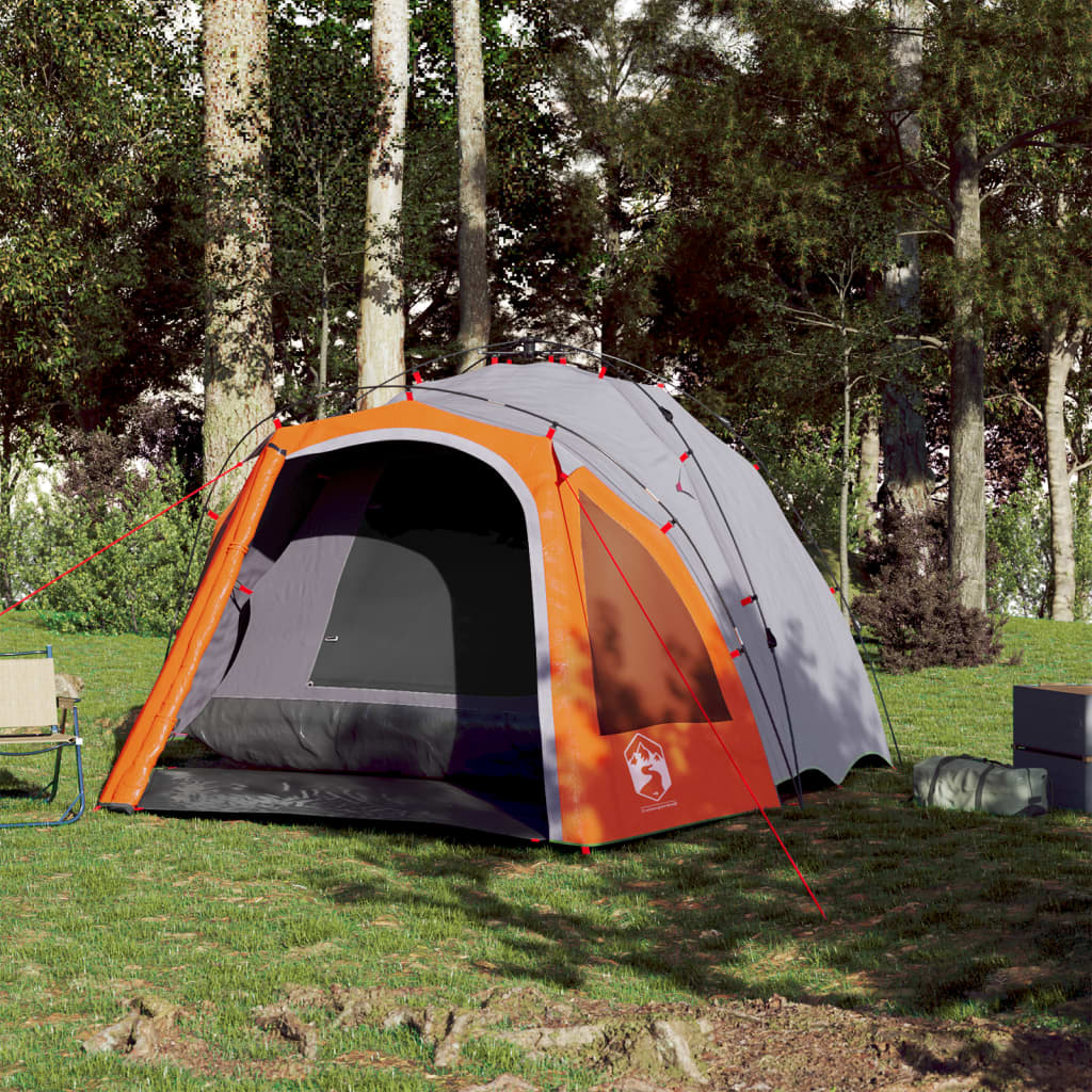 Kuppel-Campingzelt 3 Personen Grau und Orange Quick Release