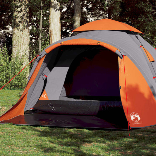 Kuppel-Campingzelt 3 Personen Grau und Orange Quick Release