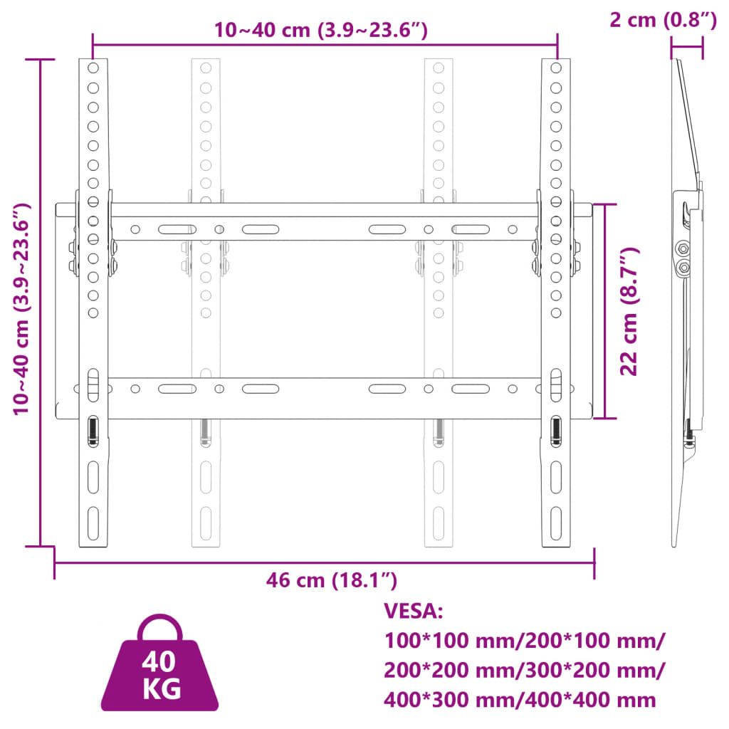 TV-Wandhalterung 26-63 Zoll Bildschirm Max VESA 400x400 mm 30kg