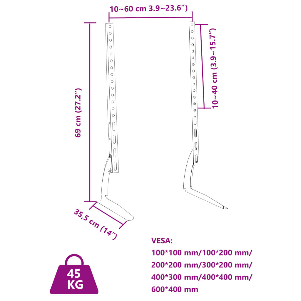 Support TV 2 pcs écran 32-75 pouces Max VESA 600x400mm 45kg