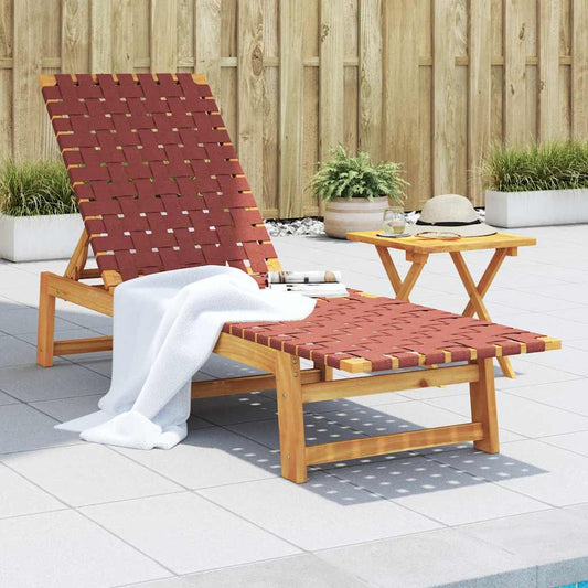 Chaise longue en bois d'acacia massif rouge et tissu