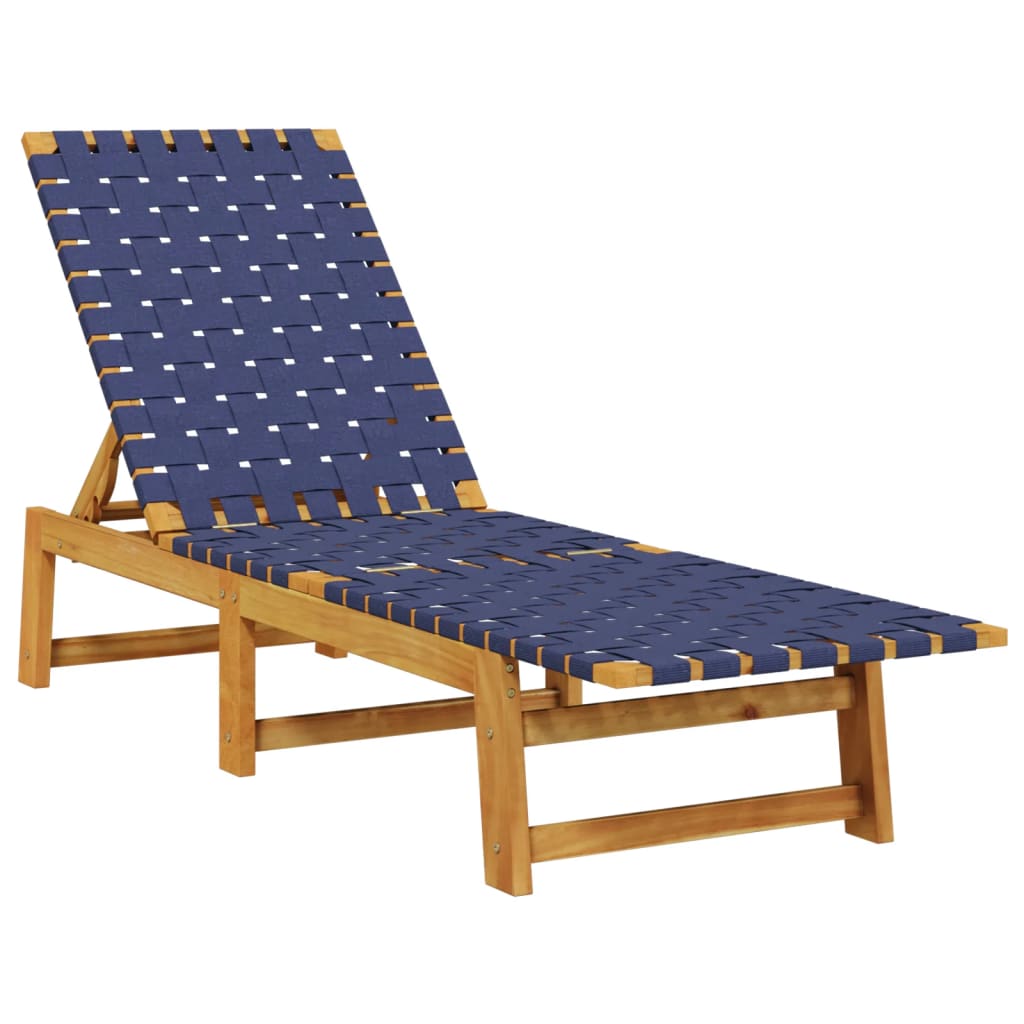 Bain de soleil en bois d'acacia massif et tissu bleu foncé