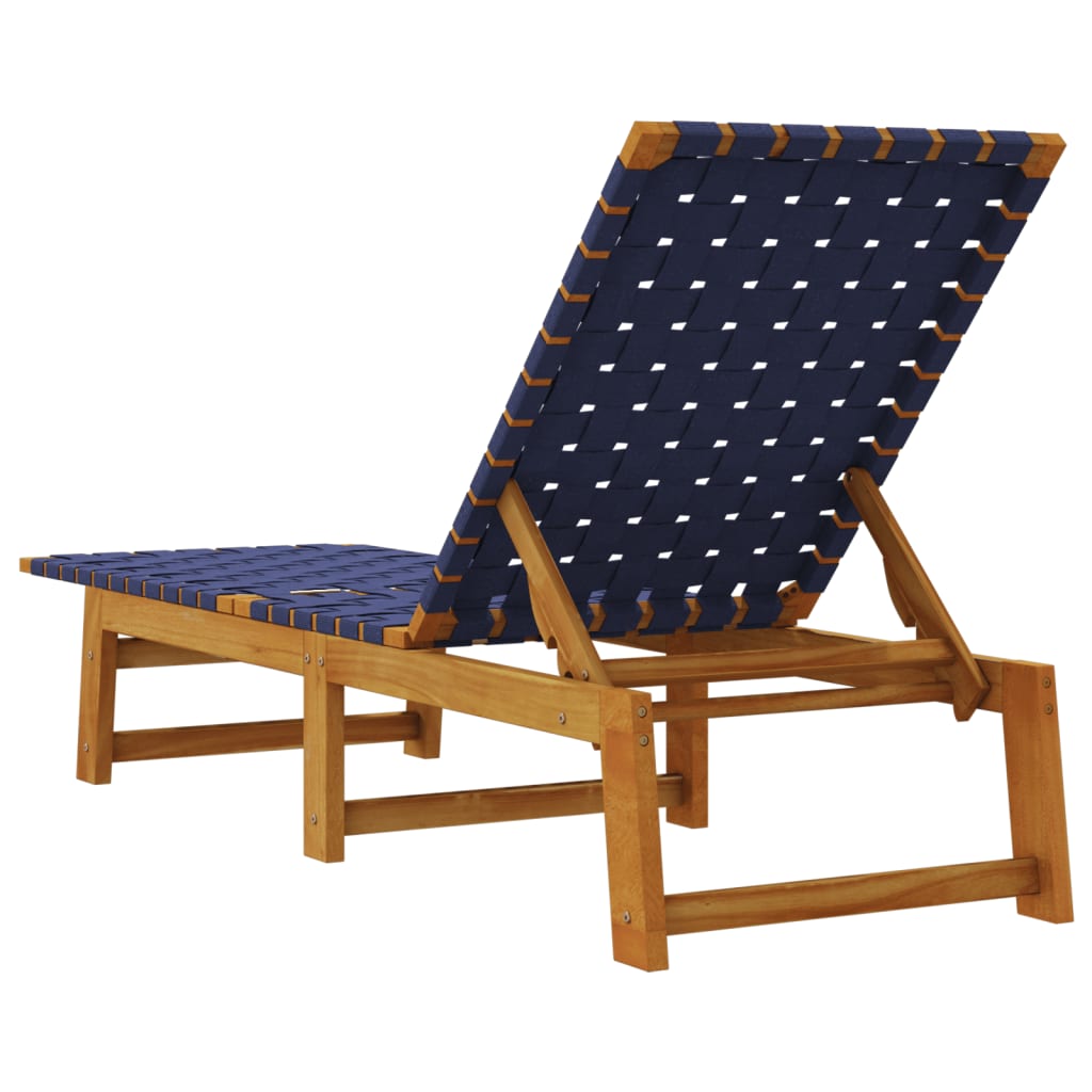 Bain de soleil en bois d'acacia massif et tissu bleu foncé