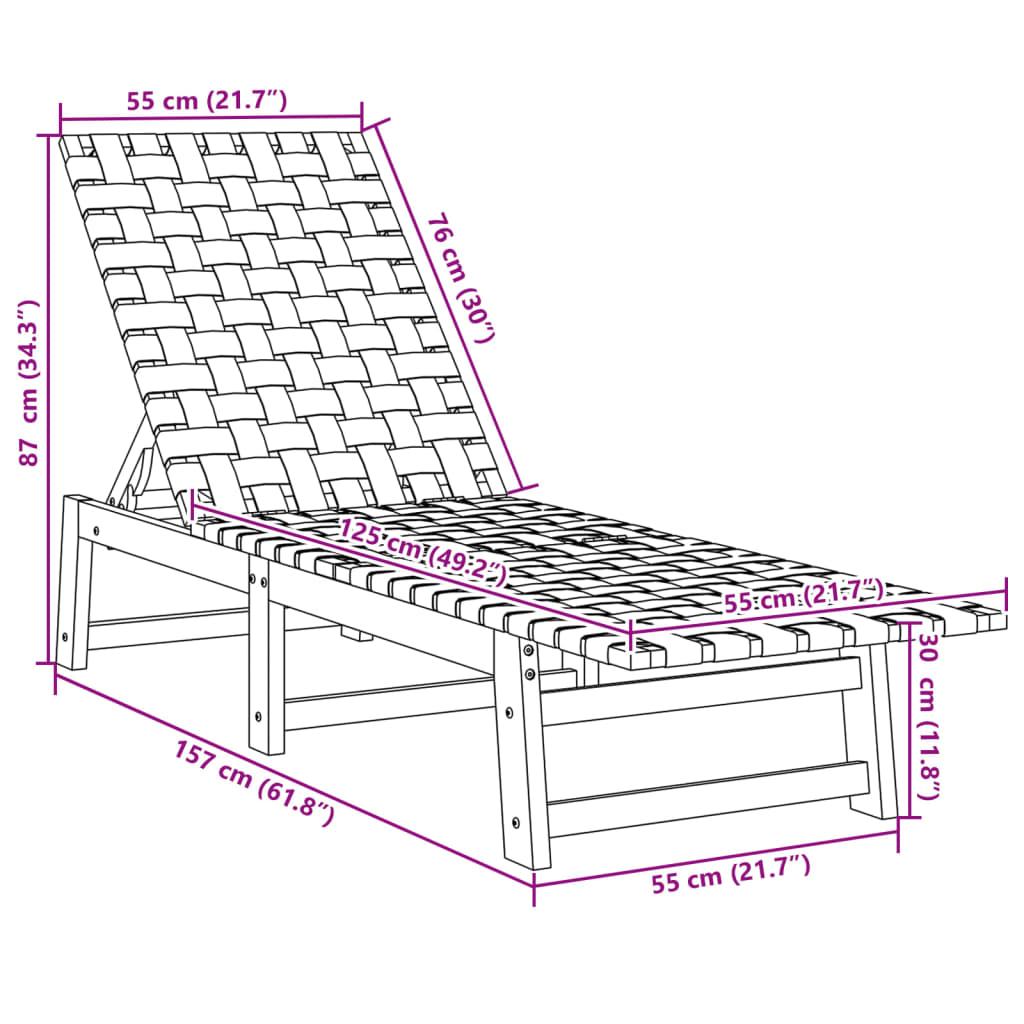 Bain de soleil en bois d'acacia massif et tissu bleu foncé