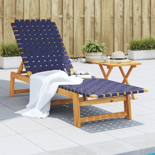 Bain de soleil en bois d'acacia massif et tissu bleu foncé