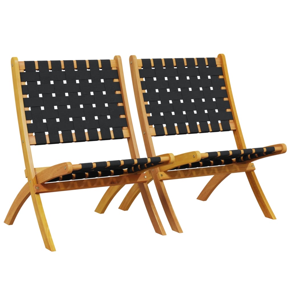 Klappstühle, 2 Stück, schwarz, massives Akazienholz und Stoffbezug
