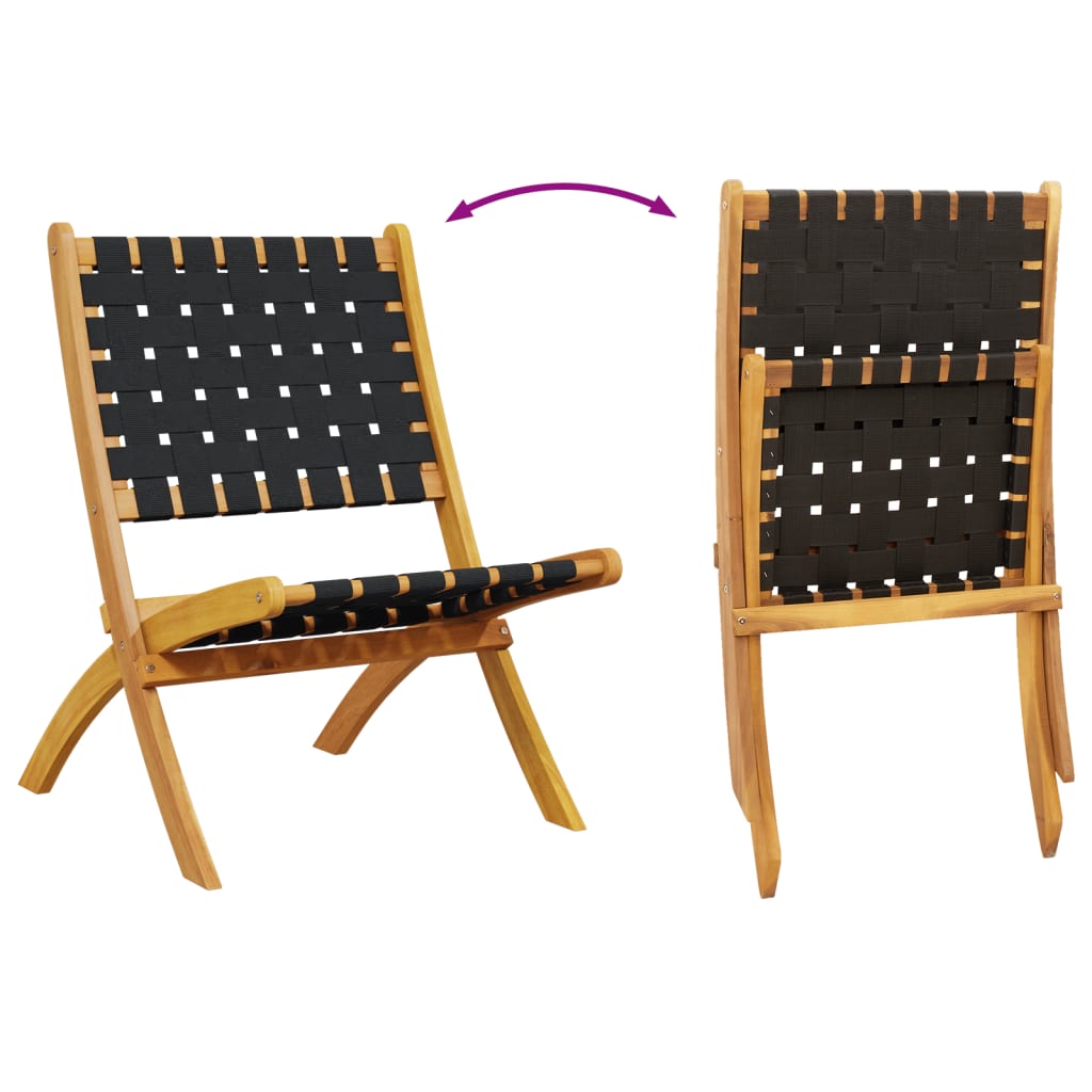 Klappstühle, 2 Stück, schwarz, massives Akazienholz und Stoffbezug