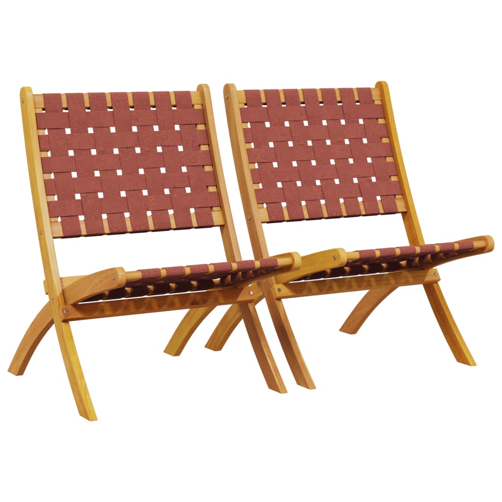 Klappstühle, 2 Stück, rotes Massivholz Akazie und Stoff