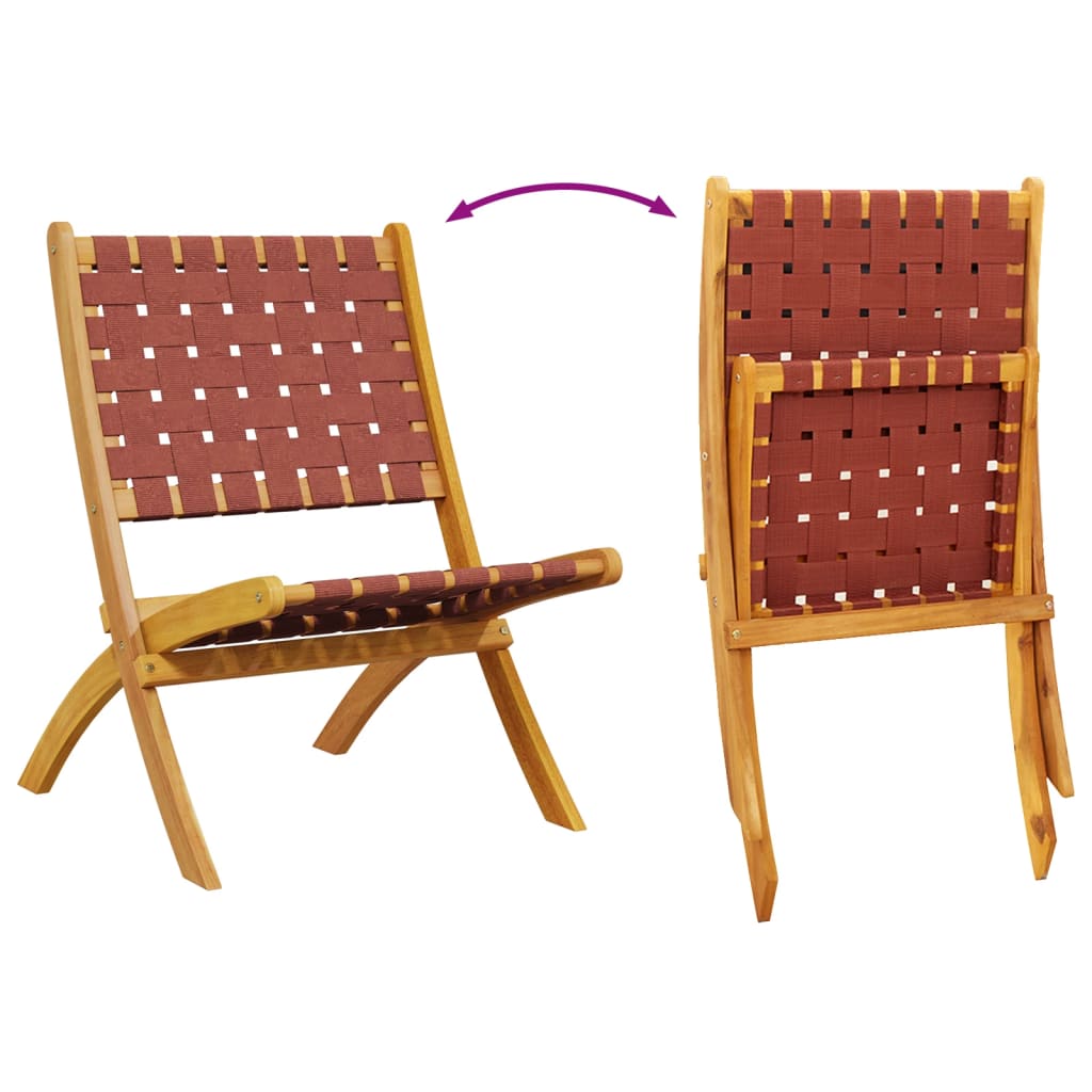 Klappstühle, 2 Stück, rotes Massivholz Akazie und Stoff