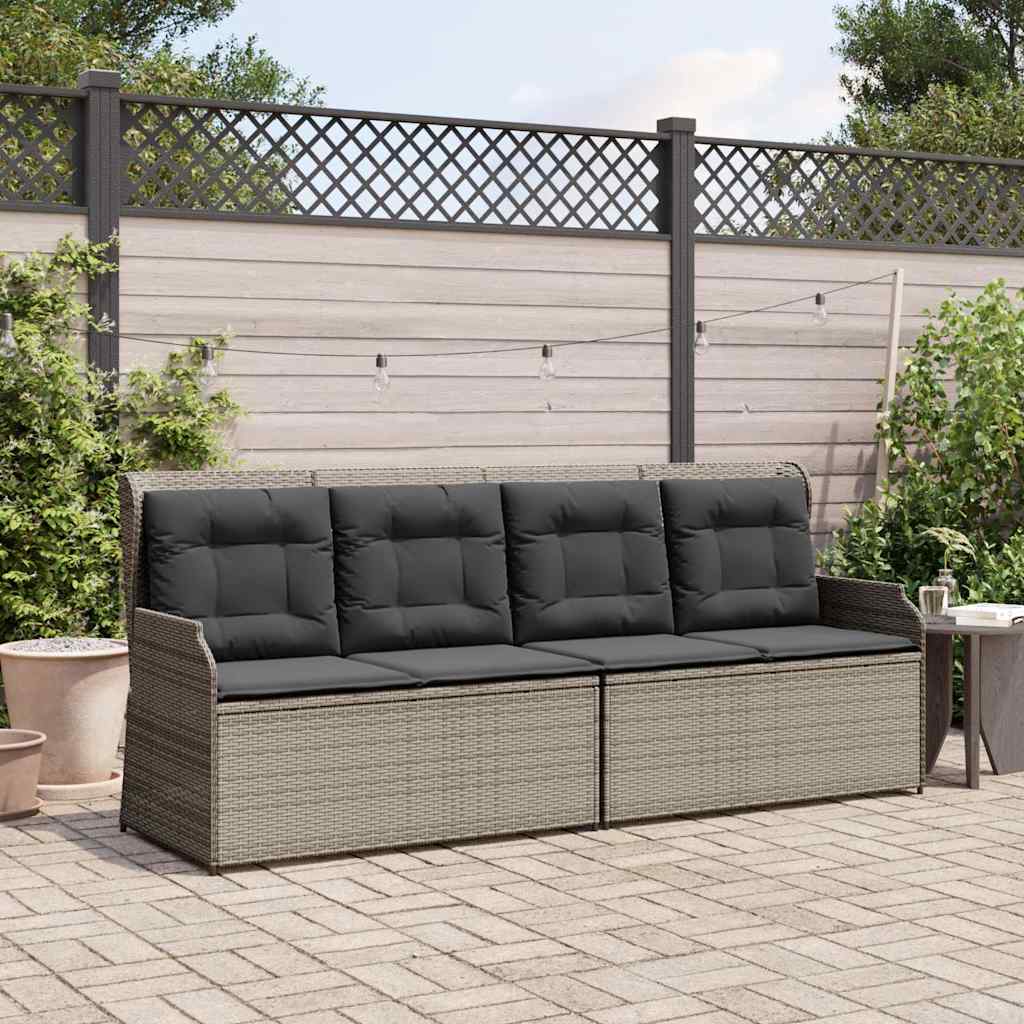 Gartenbank Verstellbar mit Kissen Grau Poly Rattan