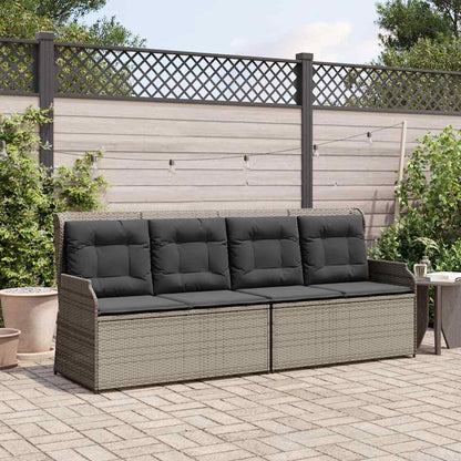Gartenbank Verstellbar mit Kissen Grau Poly Rattan
