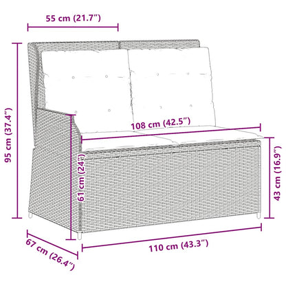 Gartenbank Verstellbar mit Kissen Hellgrau Poly Rattan