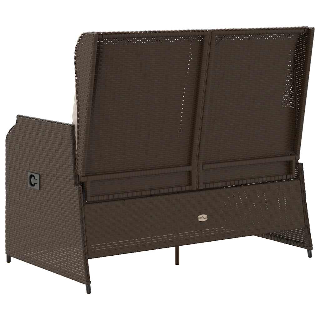 Gartenbank Verstellbar mit Kissen Braun Poly Rattan