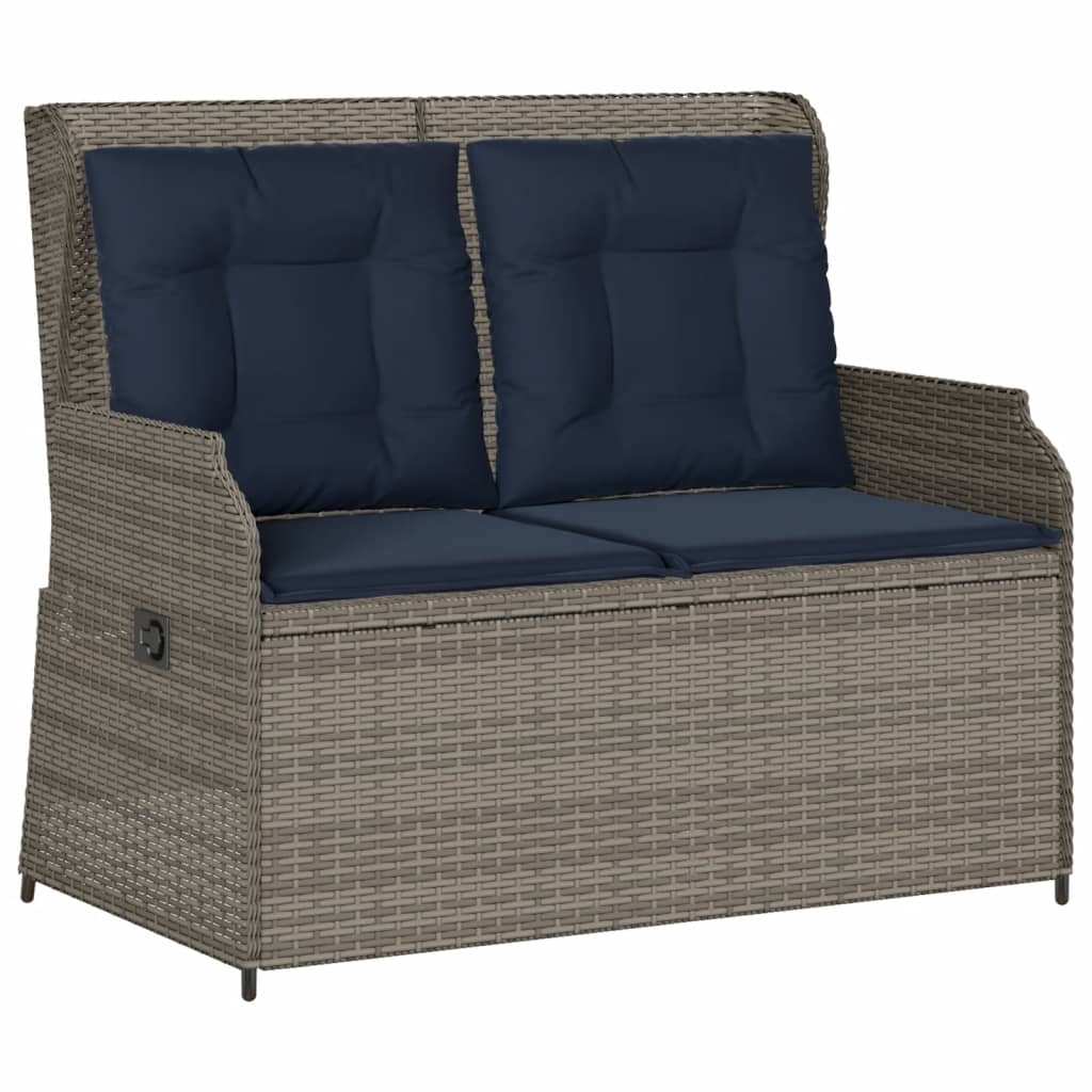 Gartenbank mit Liegefunktion und Kissen Grau Poly Rattan