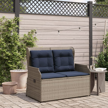 Gartenbank mit Liegefunktion und Kissen Grau Poly Rattan