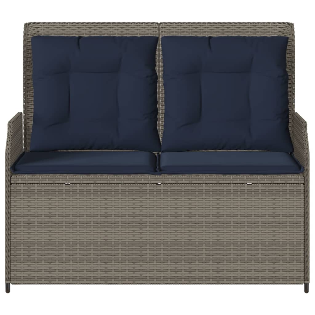Gartenbank mit Liegefunktion und Kissen Grau Poly Rattan